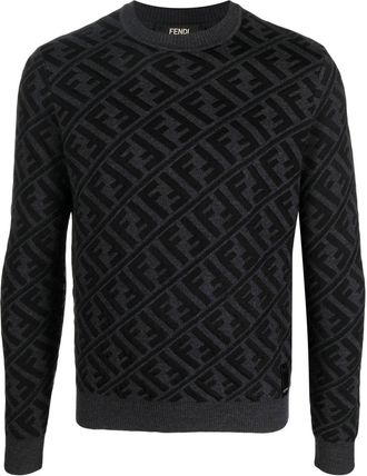 Fendi FF monogram-pattern jumper - men - Virgin Wool/Viscose - 44 - Grey