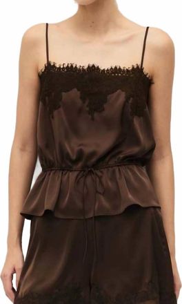 Elodie Diora Satin Lace Tank Top In Chocolate