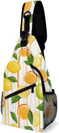 Generic Lemons Stripes Background Mens Shoulder Bags Sling Crossbody Backpack Travel Hiking Chest Bag with Small Side 38x20cm