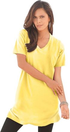 Roaman's Plus Size Ultimate Cotton V-Neck Short Sleeve Tunic in Lemon Mist at Nordstrom, Size 4X