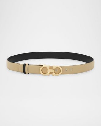 Ferragamo Mediterranean Gancini Leather Skinny Belt