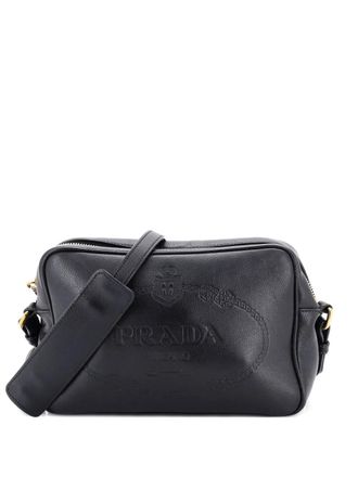 Prada Logo Camera Bag Embossed Leather Small crossbody bag - Black