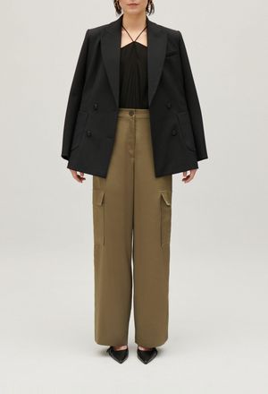 Claudie Pierlot Pantalon fluide satin&eacute; cargo kaki