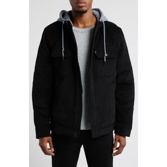 Levi's Hooded Corduroy Jacket in Black at Nordstrom, Size Xx-Large