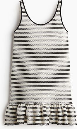 H&M Strickkleid mit Volants - Weiss/Schwarz Gestreift