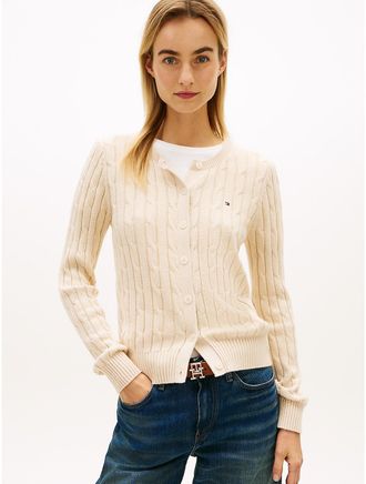 Tommy Hilfiger Womens Cable Knit Cardigan - Beige - XXL