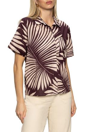 Sanctuary Sanc Souvenir Fron Print Cotton Camp Shirt in Mesa Palm at Nordstrom, Size Xx-Small