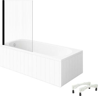 Villeroy & Boch Ba&ntilde;era Derecha Con Patas, 160 X 70 Cm, Villeroy & Boch O.novo, Blanca + Mampara De Ba&ntilde;era Izquierda Aurys Raywall, Negro Mate