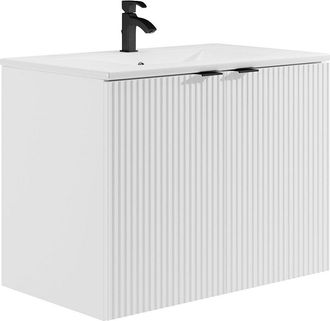 Vente-Unique Mueble de ba&ntilde;o flotante estriado con lavabo empotrado - blanco - 80 cm - PARMIZA