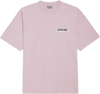 Balenciaga Masking Tape Medium Fit T-Shirt - Dames - T-shirts - Roze - XS - Katoen - Tops