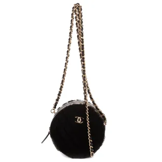 Chanel CC Shearling Chevron Round Crossbody schoudertas