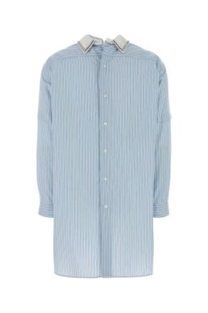 Prada Womens Embroidered Poplin Blouse Cielo+nero Exterior: Cotton Maglie