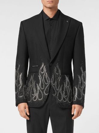 Philipp Plein Blazer con fiamme di cristalli in misto lana vergine