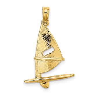 Diamond2Deal 14k Yellow Gold 3-D Textured Windsail Surfing Board Charm