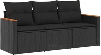 vidaXL Set De Sof&aacute;s De Jard&iacute;n Con Cojines 3 Pzas Rat&aacute;n Sint&eacute;tico Negro Vidaxl