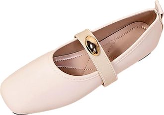 Generic Ladies Flats Casual Stylish Dress Shoes Ballet Flats Solid Color Comfortable Classic Slip On Mary Jane Shoes with Strap Business Work Leisure White