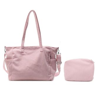 Generic Women Corduroy Tote Bags with Adjustable Strap Underarm Bag with Pouch for College School Work Travel Shopping-Pink