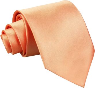 DQT Mens Plain Satin Polyester Wedding Extra Long Classic Tie - Coral