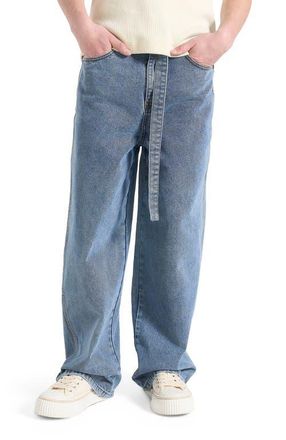 Mani&egrave;re De Voir Adam Wide Leg Belted Jeans in Blue Wash at Nordstrom, Size 34