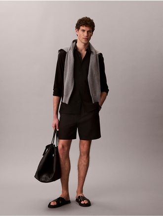 Calvin Klein Mens Linen Cotton Classic Button-Down Shirt - Black - M
