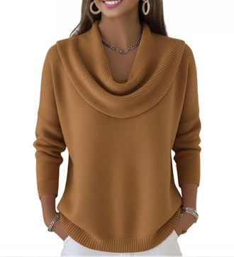 Generic Womens Chunky Knitted Jumper with Cowl Neck and Batwing Sleeves, Soft Turtleneck Pullover Sweater with Pockets, Long Sleeve Casual Winter Warm Knitwea