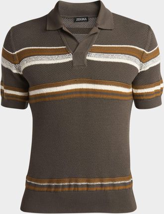 Ermenegildo Zegna Mens Striped Jacquard Polo Shirt