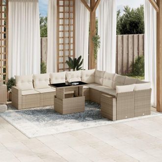 vidaXL Set De Sof&aacute;s De Jard&iacute;n 11pzas Con Cojines Rat&aacute;n Sint&eacute;tico Beige Vidaxl