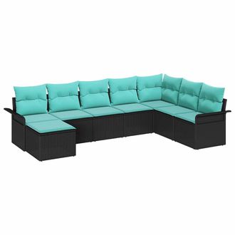 vidaXL Conjunto De Sof&aacute; De Jard&iacute;n Con Coj&iacute;n 8 Pcs Negro Polirat&aacute;n Vidaxl