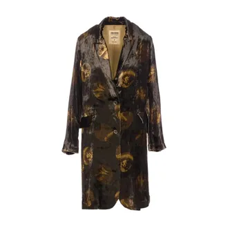 Uma Wang Single-Breasted Coats, female, Multicolor, Size: XS Long Printed Velvet Jacket