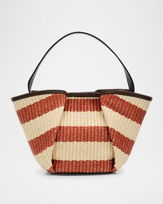 Brunello Cucinelli Marine Mini Striped Raffia Tote Bag