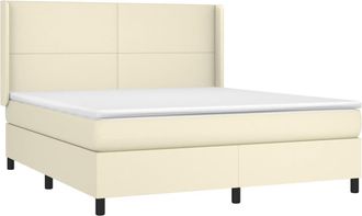 vidaXL Cama Box Spring Con Colch&oacute;n Cuero Sint&eacute;tico Crema 160x200 Cm Vidaxl