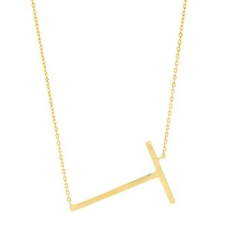 MAX + STONE Solid 10K Yellow or White Gold Initial Pendant Necklace 16-18 inch Cable Chain