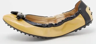 Tod's Tods Beige Patent Leather Embellished Tassel Scrunch Ballet Flats