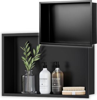 OEM Estante Empotrado De 45x30x10cm, Negro Mate, Para El Ba&ntilde;o