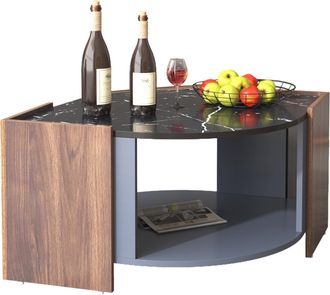 STILVORA Mesa De Centro Con 1 Compartimento Abierto, Efecto M&aacute;rmol Negro Y Nogal, L&iacute;neas Gr&aacute;ficas, En Tablero De Part&iacute;culas, 96,5&times;63&times;40 Cm
