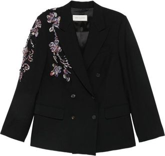 Dries Van Noten Black Embellished Peaked Lapel Blazer