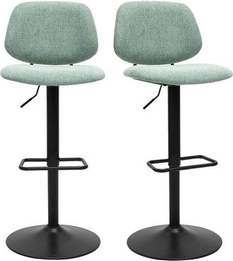Miliboo Taburetes De Bar Ajustables Dise&ntilde;o En Tela Efecto Terciopelo Texturizado Verde Celad&oacute;n Y Metal Negro Barnet (lote De 2)