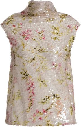 Alberta Ferretti Canotta a fiori con paillettes - Toni neutri