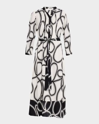 Elie Tahari The Mila Dotted Swirl-Print Pintuck Midi Dress