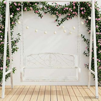 vidaXL Vidaxl Panchina A Dondolo Acciaio 110,5 X 59 X 55 Cm Bianco Antico