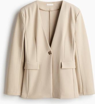 H&M Collarless Jersey Blazer in Beige at Nordstrom, Size X-Large