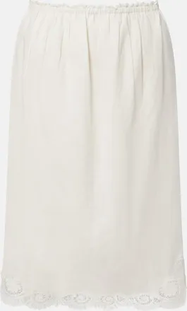 Poss&eacute; Darya embroidered linen and cotton midi skirt