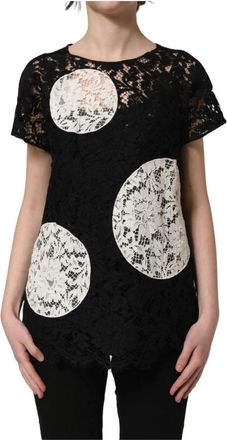 Dolce & Gabbana Ronde Hals Blouse met Korte Mouwen - Dames - T-shirts - Zwart - M - Katoen - Tops