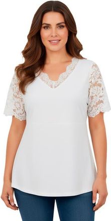Jessica London Lace Trim V-Neck Top in White at Nordstrom, Size Medium