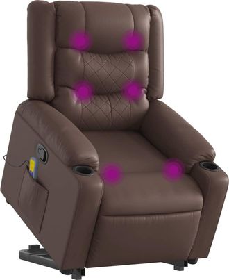 vidaXL Poltrona Alzapersona Reclinabile Massaggio Marrone Similpelle - Vidaxl