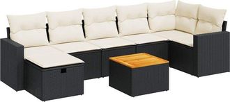 vidaXL Set De Sof&aacute;s De Jard&iacute;n Y Cojines 8 Piezas Rat&aacute;n Sint&eacute;tico Negro Vidaxl