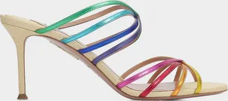 Aquazzura Tell Me 75MM Leather & Raffia Mule Sandals