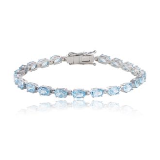 MAX + STONE 925 Sterling Silver 6x4mm Oval Cut Gemstone Tennis Birthstones Bracelet