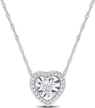 Delmar Heart & Round Diamond Pendant Necklace - 0.25ct. in Silver at Nordstrom Rack