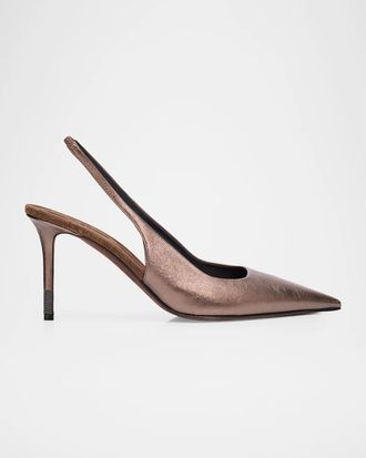 Brunello Cucinelli 80MM Leather Slingback Pumps